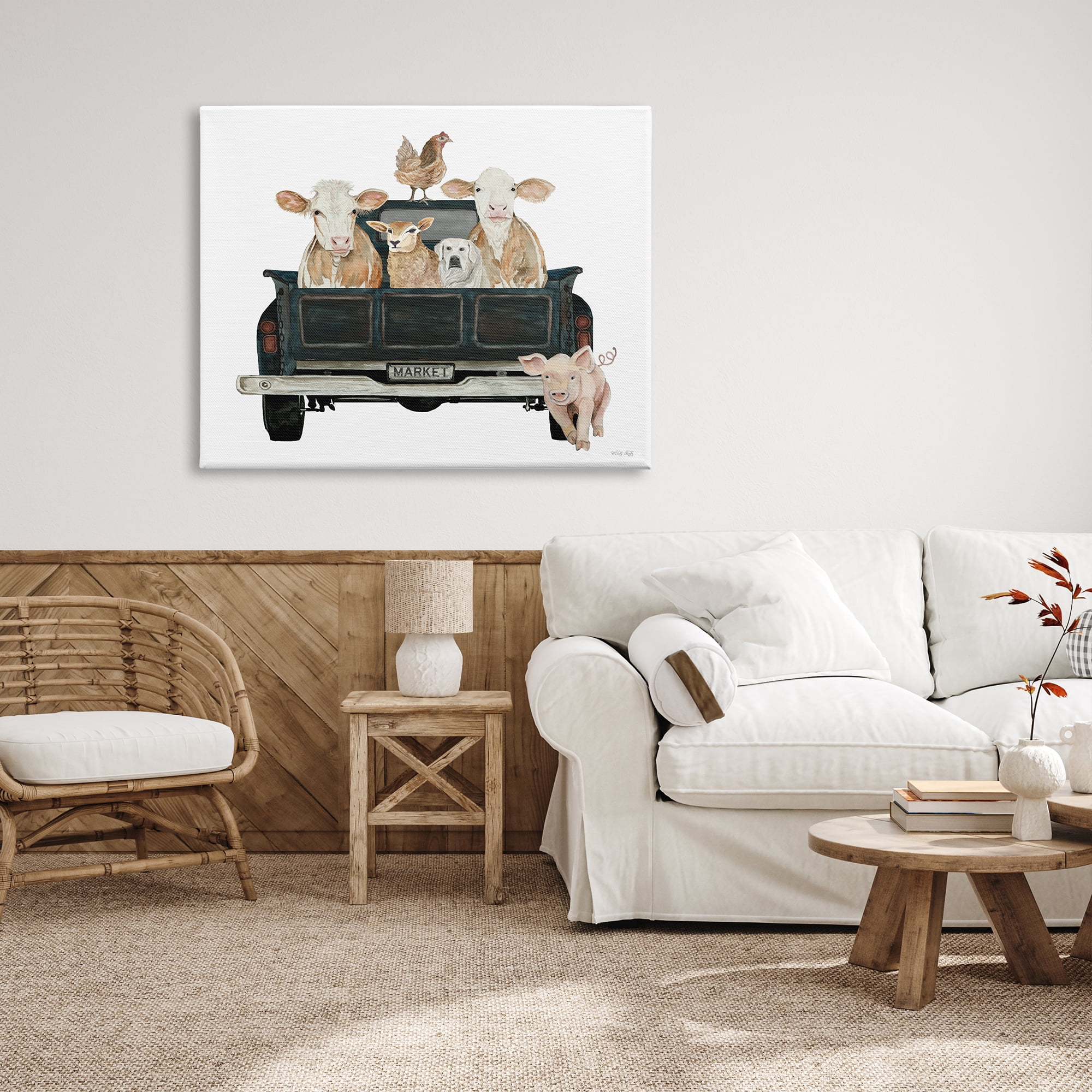Stupell Industries Farm Animals in Truck Animals & Insects Painting Gallery Wrapped Canvas Print Wall Art, 48 x 36