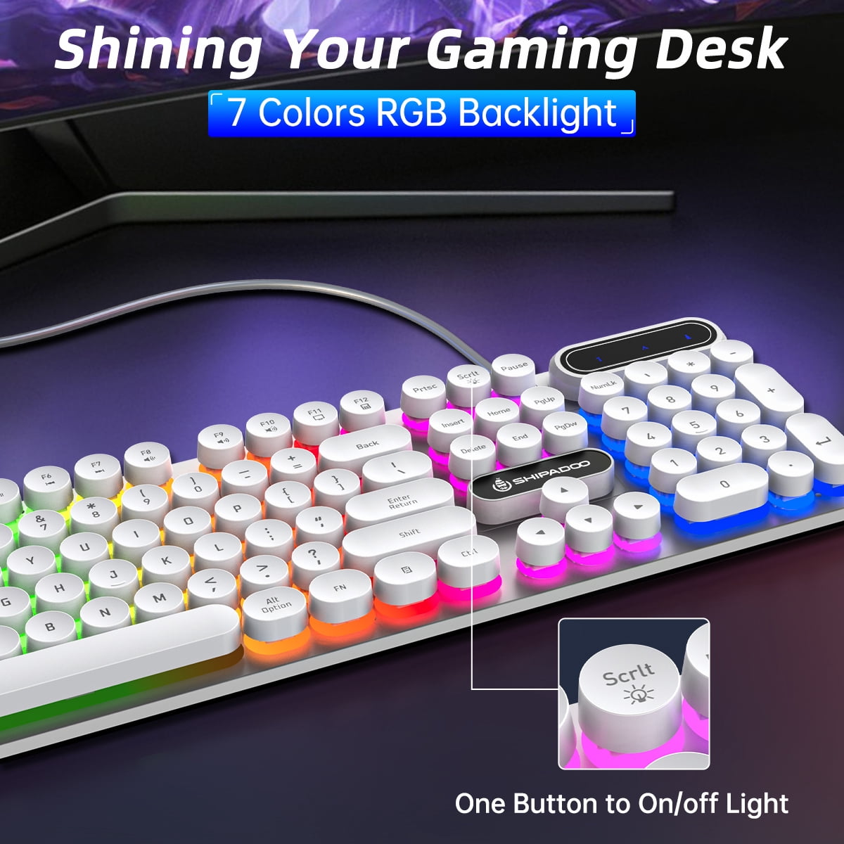 Wired Keyboard & Mouse Combo, Retro Punk RGB Backlit Gaming Keyboard and Mouse W/Multimedia and Shortcut Keys, PC Gaming Keyboard, Office Keyboard for Working or Primer Gaming, Office Device, White