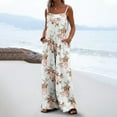 thumbnail image 2 of BiZtdJrK Jumpsuits for Women, Women's Summer Boho Floral Print Baggy Wide Leg Overalls Sleeveless Rompers Casual One Piece Pants with Pockets Holiday Outfits White M, 2 of 7