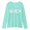 thumbnail image 6 of Bathing Suit Cover Up for Women Beach Cover Up Letter Print Long Sleeve Sweater Sweatshirts V Neck Split Hem Crochet Jumper Top, 6 of 7