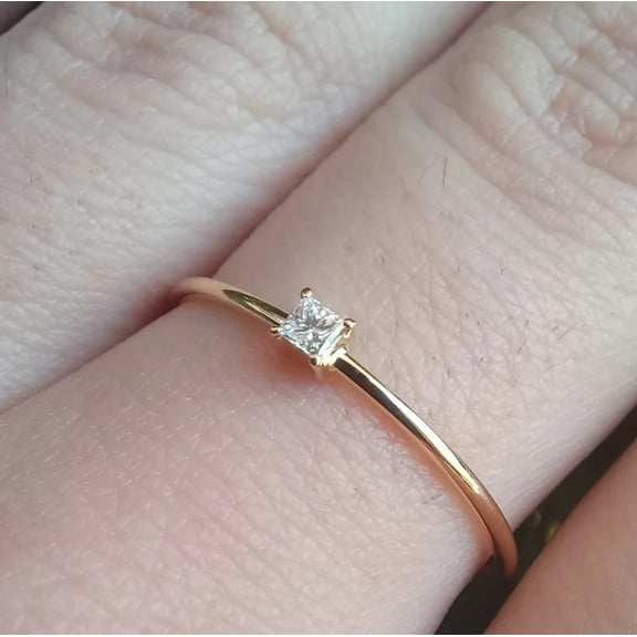 1.00 Ct Princess-Cut Moissanite Promise Ring 14k Yellow Gold Plated