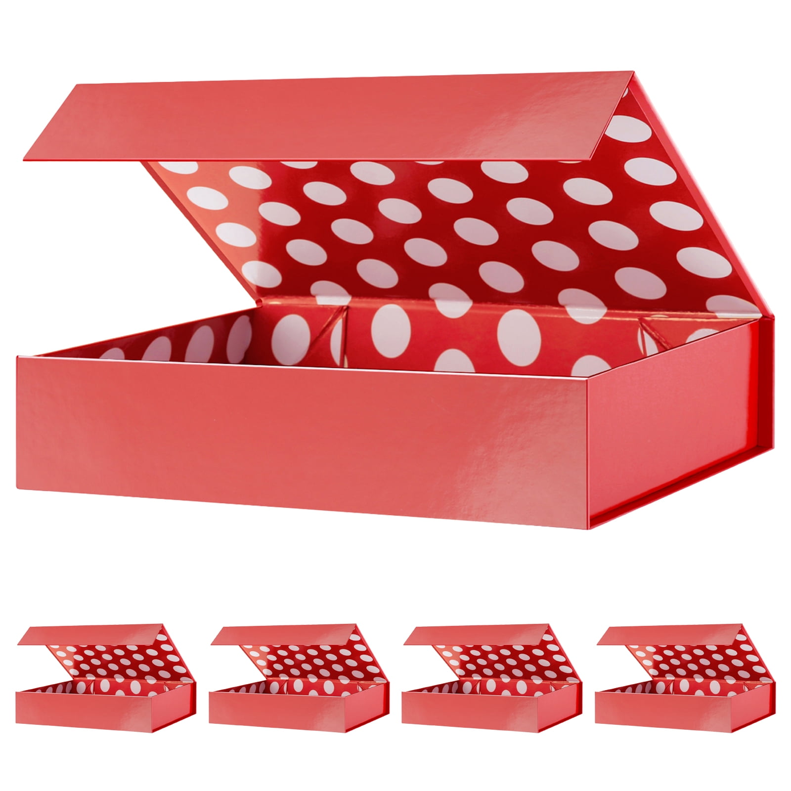 5 Christmas Gift Boxes 11x7.8x2.3 Inches, Red Gift Boxes with Lids, Shirt Gift Boxes