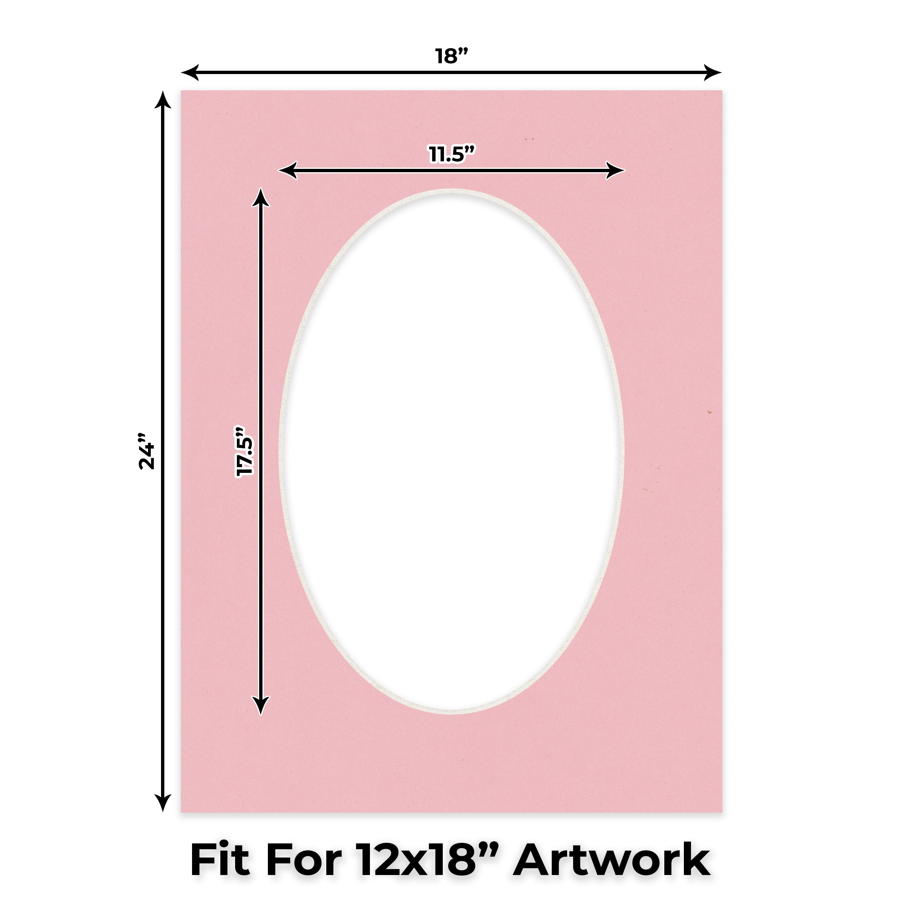 Soft Pink Picture Frame Mat for 18x24 Frames - Oval Opening for 12x18 Photos - 1 Mat
