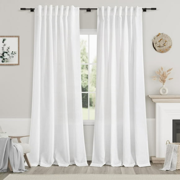 Cortinas Nanspring de lino blanco de 213 cm de largo para dormitorio y sala de estar