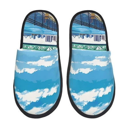 

Qokaie Urban Riverside Clock Tower Print Fuzzy Slippers for Women – Soft Plush Indoor Slippers with EVA Sole Cozy and Comfortable for Home and Travel-Medium