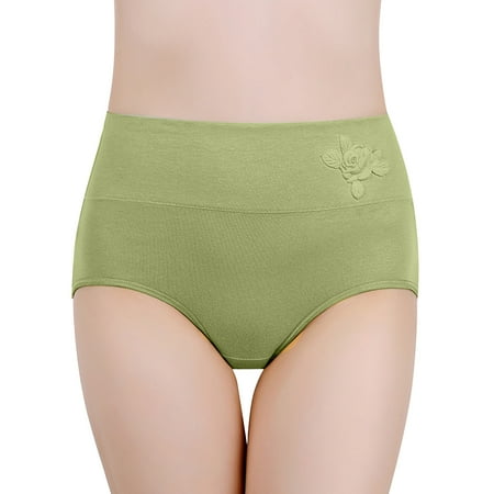 

ZMHEGW 3 Pack Women Panties Pure Cotton Large Size Abdominal Solid Color 3D Embossed High Waist Underwear