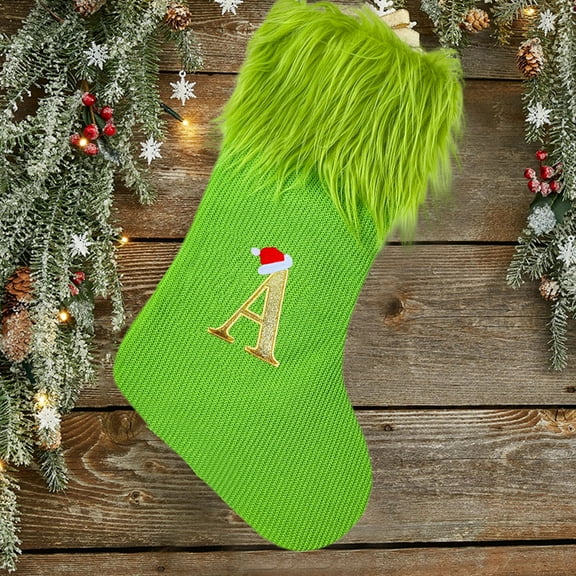 Mouliraty Christmas Holiday Supplies Christmas Socks Gifts Socks Venue Decoration Large Knitted Green Hairy Christmas Alphabet Socks