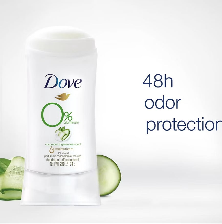 Dove 0% Aluminum Deodorant Stick - Cucumber and Green Tea, 4 pk./2.6 oz.