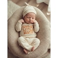 thumbnail image 4 of BemeyourBBs Newborn Auntie's Little Bestie Outfit Baby Boy Girl Fall Winter Spring Clothes Waffle Knit Romper Long Sleeve Letter Embroidery Jumpsuit with Hat Set, 4 of 9
