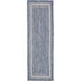 thumbnail image 1 of Unique Loom Outdoor Border Solid Tonal Rug 2' x 6' Runner Blue/Beige, 1 of 2
