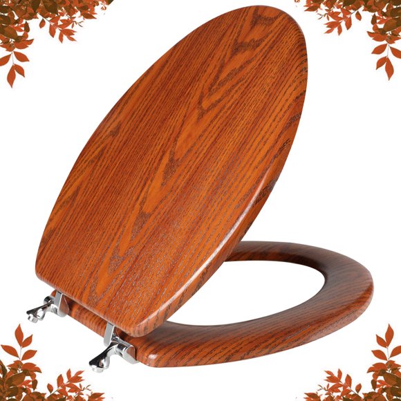 Elongated Toilet Seat Molded Wood Toilet Seat With Zinc Alloy Hinges Easy To Install Also Easy To Clean Anti-Pinch Wooden Toilet Seat By Angol Shiold (Elongated Brownish Yellow)