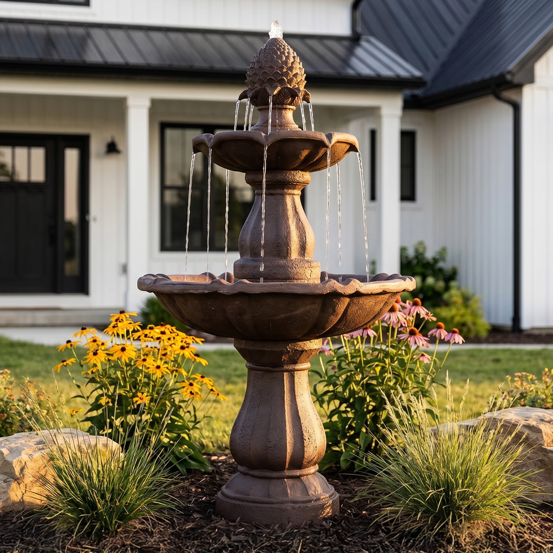 Sunnydaze Curved Plinth Traditional Polyresin Outdoor Water Fountain