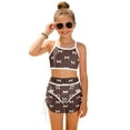 thumbnail image 3 of vigerkar Girls 3 Piece Swimsuits Bathing Suit Cute Ruffle Bow Print Bikini Set with Skirt Kids Swimwear Size 8-12 Years (Coffee, 10Y), 3 of 7