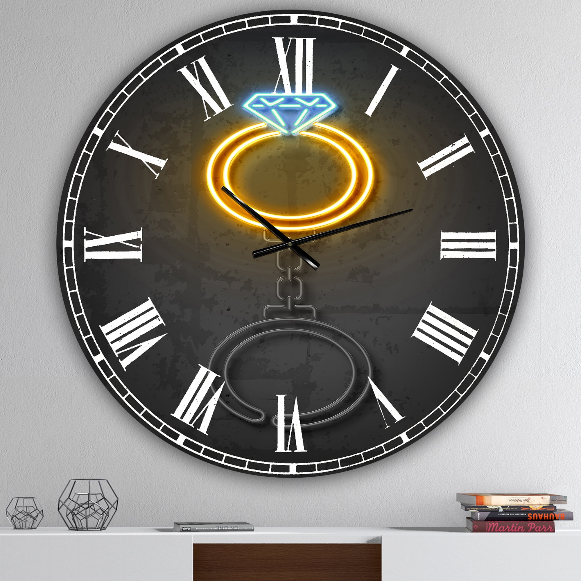 Designart 'Diamond ring' Large Modern Wall Clock
