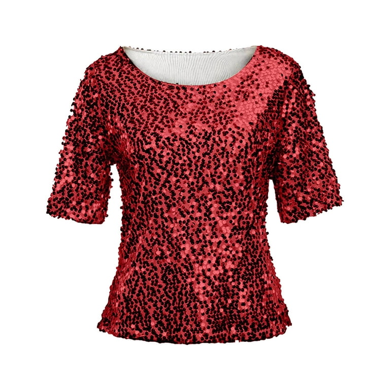 IN'VOLAND Women's Sequin Tops Plus Size Round Neck Sparkle Top Shimmer  Glitter Short Sleeve T-Shirt Tunic Blouse Wine Red : : Clothing,  Shoes & Accessories