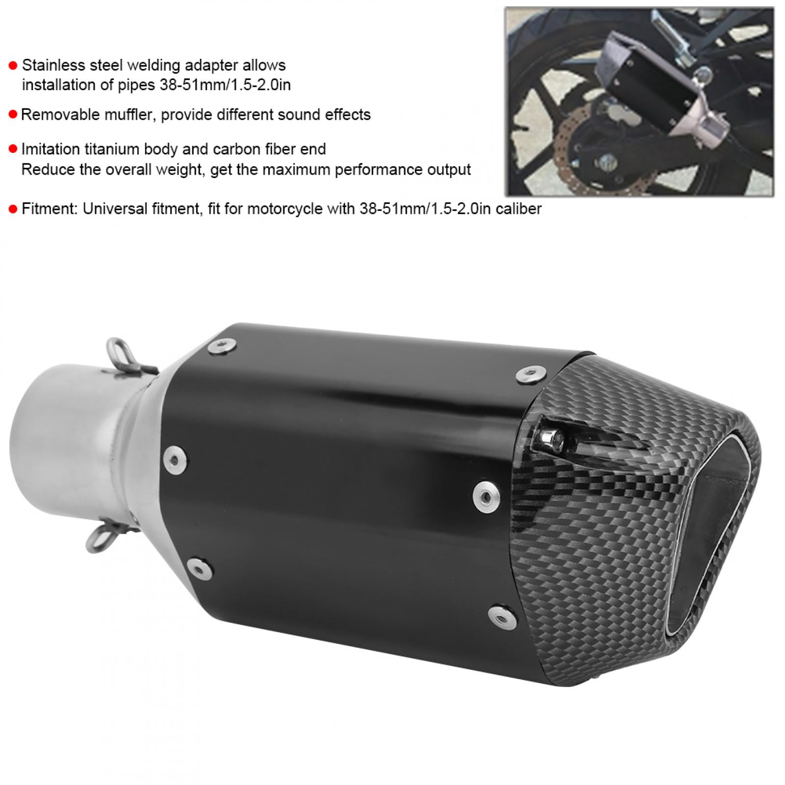 1*51mm Real Carbon Fiber+Stainless Steel Motorcycles Exhaust Pipe With DB Killer