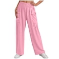 thumbnail image 2 of Women's Smocked Waist Pants Fashion Casual Solid Color Pants Pocket Elastic Waist Comfortable Fold Long Pants, 2 of 7