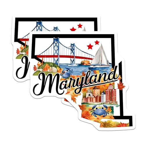 (2 Pack) Maryland State Magnets - Travel Souvenir Magnets - Maryland Map Magnets for Fridge - 5" On Longest Side - for Cars, Fridges, Toolboxes - Made in USA - MAG6287