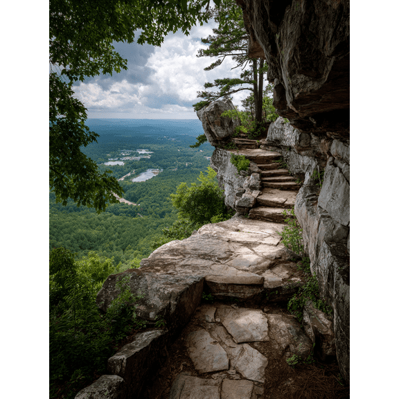 Cliffside Steps Panoramic Canvas Print Wall Art for Living Room Office Hotel Hallway