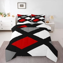 Homewish Geometric Plaid 3-Piece Full Size Comforter Sets for Teens Girls Boys,Black Red White Bedding Comforter Set,Vintage Aesthetic Lightweight Bedding Sets,Lightweight Room Decor,Reversible