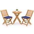thumbnail image 2 of Costway 3PCS Patio Folding Wooden Bistro Set Cushioned Chair Conversation Navy Blue Cushion, 2 of 10