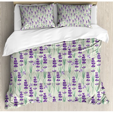 Lavender Queen Size Duvet Cover Set, Botanical Pattern ...
