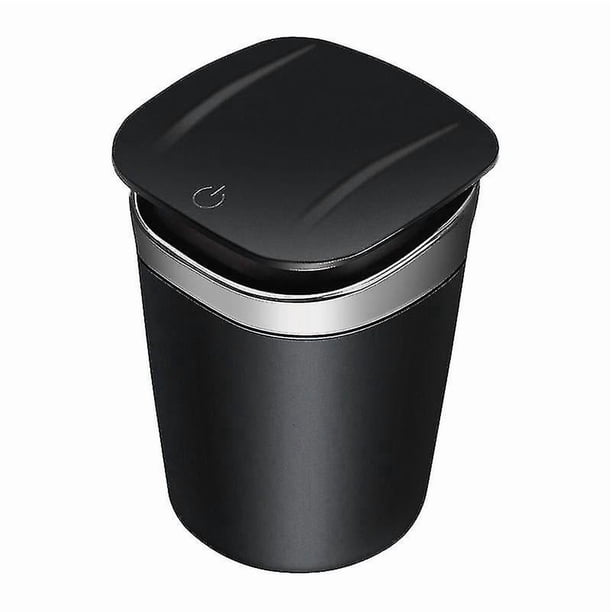 Cenicero portátil para coche con luz LED azul y mini depósito de basura (negro y plateado). Cenicero portátil de metal para coche.