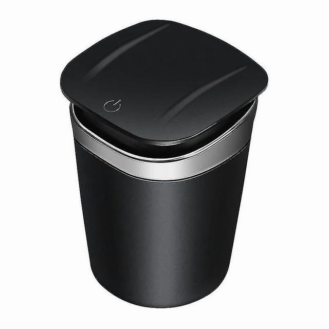 Cenicero portátil para coche con luz LED azul y mini depósito de basura (negro y plateado). Cenicero portátil de metal para coche.