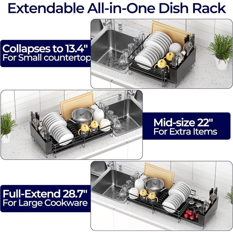Delamu Extendable Dish Drying Rack, Stainless Steel, Black photo 3