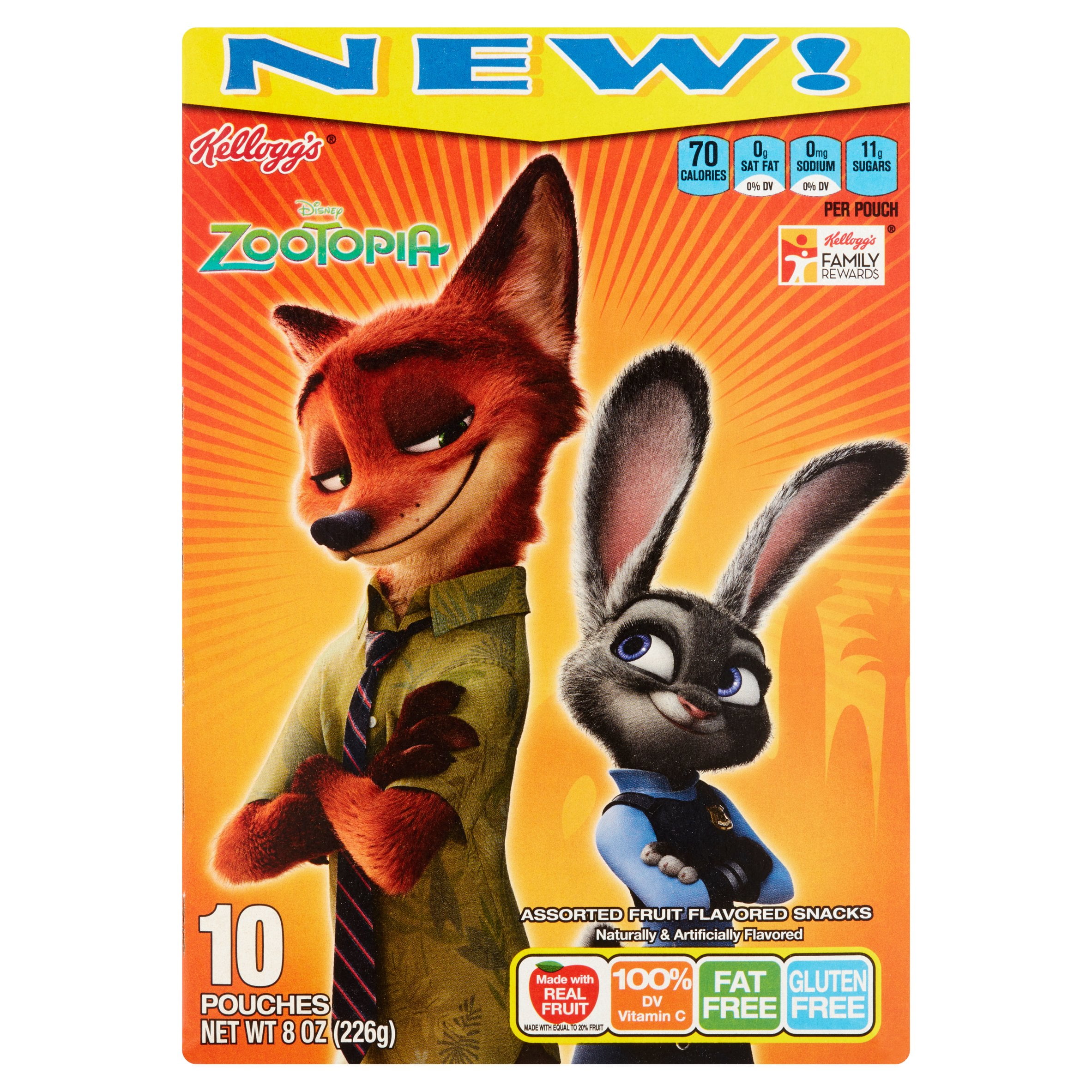 Kellogg's Disney Zootopia Assorted Fruit Flavored Snacks Pouches, 8 Oz