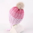 thumbnail image 3 of Boys Girls Kids' Fleece-Lined Beanie Winter Warm Earflap Hat with Pom-Pom and Drawstring, Color Block Thicken Knit Cap, 3 of 5