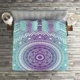 thumbnail image 2 of Ambesonne Blue and Purple Quilted Coverlet 3 Pcs, Hippie Mandala, Queen Size, Purple, 2 of 2