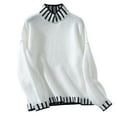 thumbnail image 4 of Ediodpoh Striped Pullover High Neck Loose Plus Size Sweater Comfortable and Warm Oversized Sweaters for Women White S, 4 of 6