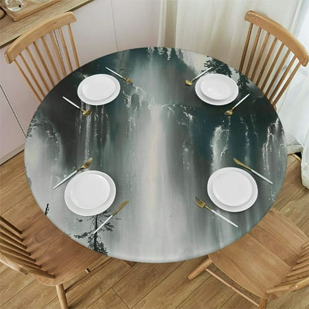

SHERONV Waterfall Forest Man Round Tablecloth Stain-Resistant Washable 54 -58