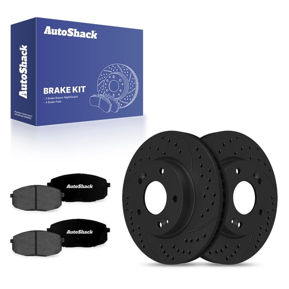 AutoShack Front Brake Rotors & Premium Pads for Kia & Hyundai, Soul 2014-2019 Kona 2018-2023, FWD L4 1.6L 2.0L - E-Coated Drilled & Slotted - Black Finish - NightGuard - 11.02" (280 mm), 5-Lug