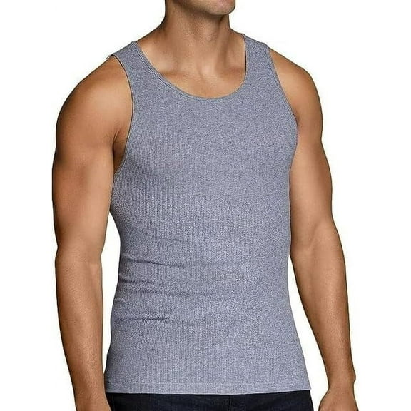 Hanes Best Tagless 100 % Cotton Tank Longer Length A-Shirts 6-Pack Grey Size Small 34-36"
