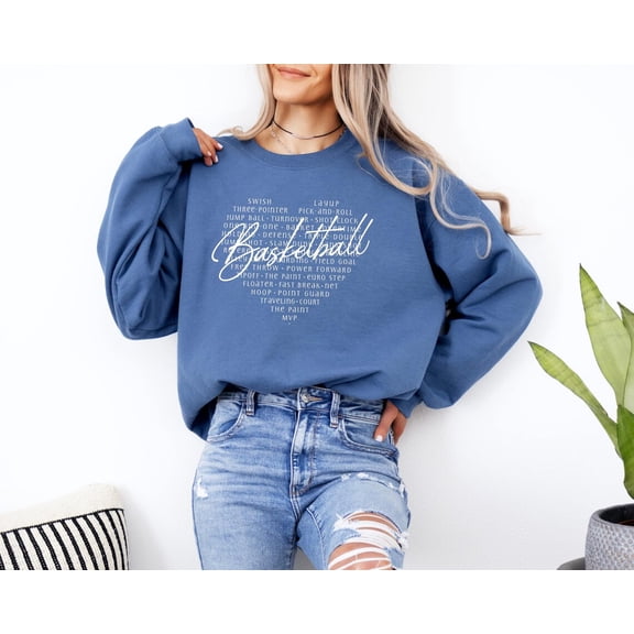 Basketball Crewneck for Women, Basketball Word Heart Sweatshirt, Basketball Top, Basketball Mom Shirt, Basketball Game Sweater, Gameday TSHIRT All Size S-5XL