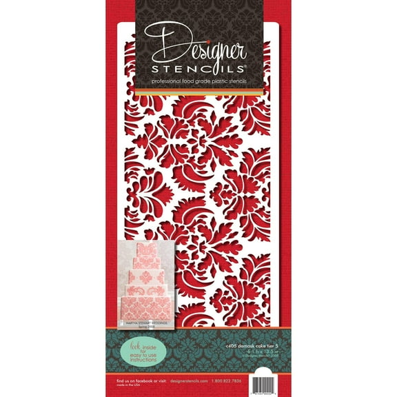 Designer Stencils C405 Damask Cake Tier 5 Cake Stencil, Beige/semi-transparent