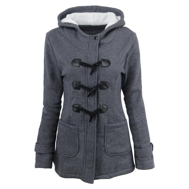 DEELLEEO Women Hooded Coats Color Horn Buttons Cardigan Padded Jacket Overcoat