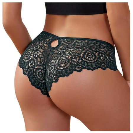 

YDKZYMD G String See Through Lace Panty for Women Hollow out Fashionable Sexy Low Waist Thongs Underwear Dark Green