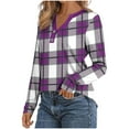 thumbnail image 5 of UPPADA Womens Fall Long Sleeve Tops Button Down Henley V Neck Shirts Dressy Casual Fall Striped Blouses for Women Business Outfits Fall Purple,XL, 5 of 5