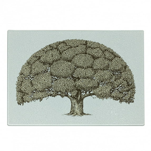 Tree Cutting Board, Monochrome Oak Tree Design with Fresh Foliage Woodland Themed Image, Decorative Tempered Glass Cutting and Serving Board, Small Size, Brown and Pale Brown, by Ambesonne