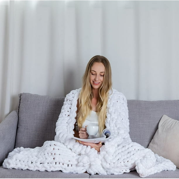 HTOOQ Chunky Knit Luxury Throw Blanket Large Cable Knitted Premium Soft Cozy Chenille Bulky Blankets for Cuddling up in Bed on The Couch or Sofa White 40 40 White 40 40 100 100cm Walmart