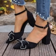 thumbnail image 2 of Modisza Women's Block Heel Pumps Pointed Toe Sparkly Rhinestone Bow Dress Shoes Ankle Strap Trendy Suede Sandals for Party 6 Black, 2 of 8