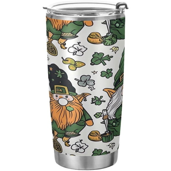 St. Patrick''s Day Gnome Tumbler with Straw Lid, 20oz Stainless Steel Tumbler Cup Double Wall Vacuum Insulated Travel Coffee Mug for Hot and Cold Drinks