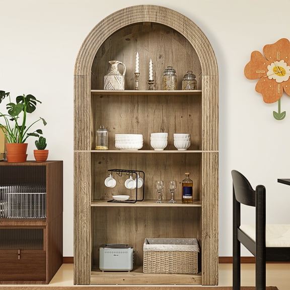 HIUU 78" Tall Natural Wood Bookshelf,Open Shelf Bookcase with 4-Tier,Mid Century Modern Bookshelf with Storage Side Cabinet,Display Shelves for Collectibles for Living Room