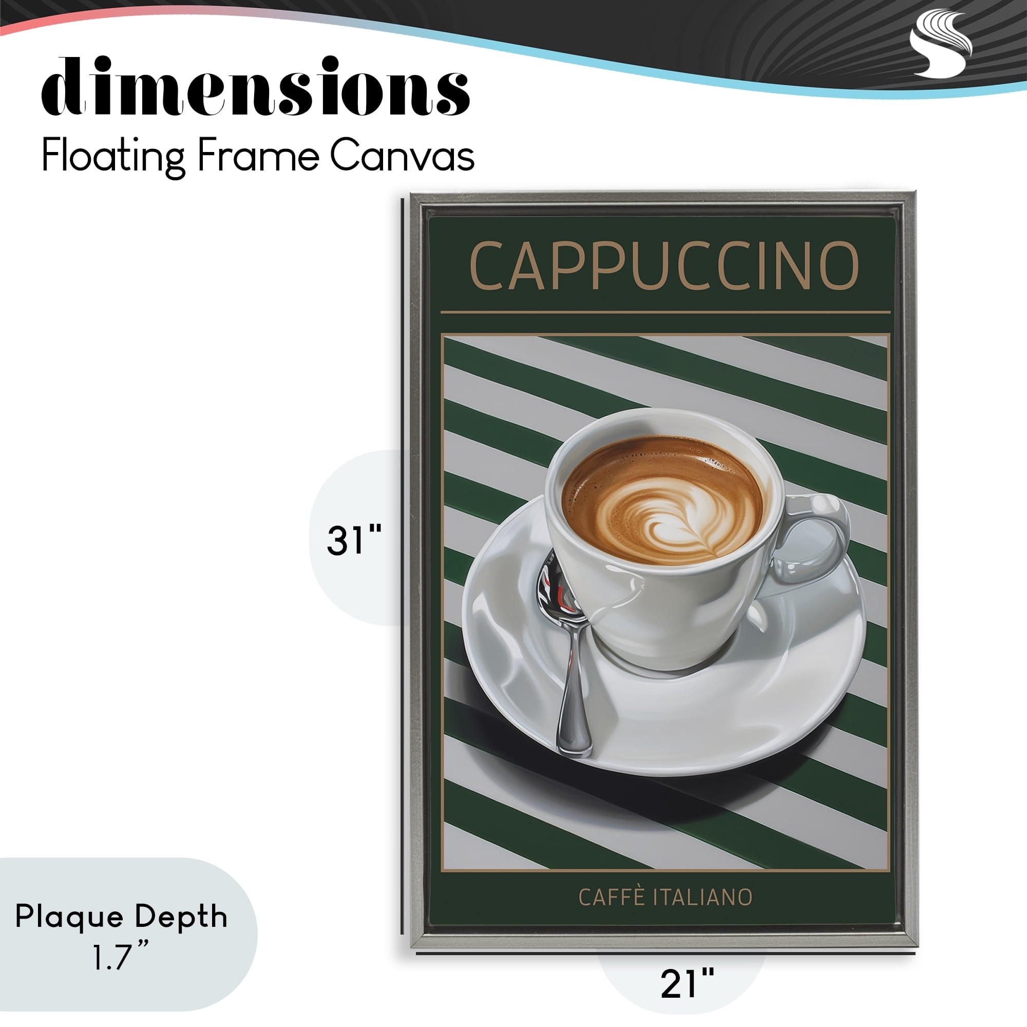 Stupell Industries Cappuccino Coffee over Stripes Gray Framed Floater Canvas Wall Art, design by Andreas Magnusson