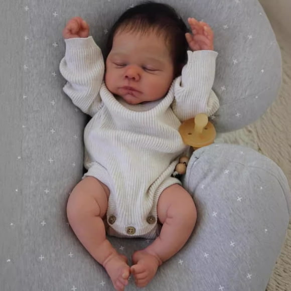 "NPK 20-inch Soft Cloth Baby Doll Marley with Silicone Limbs & Outfit - Hand-Implanted Hair"