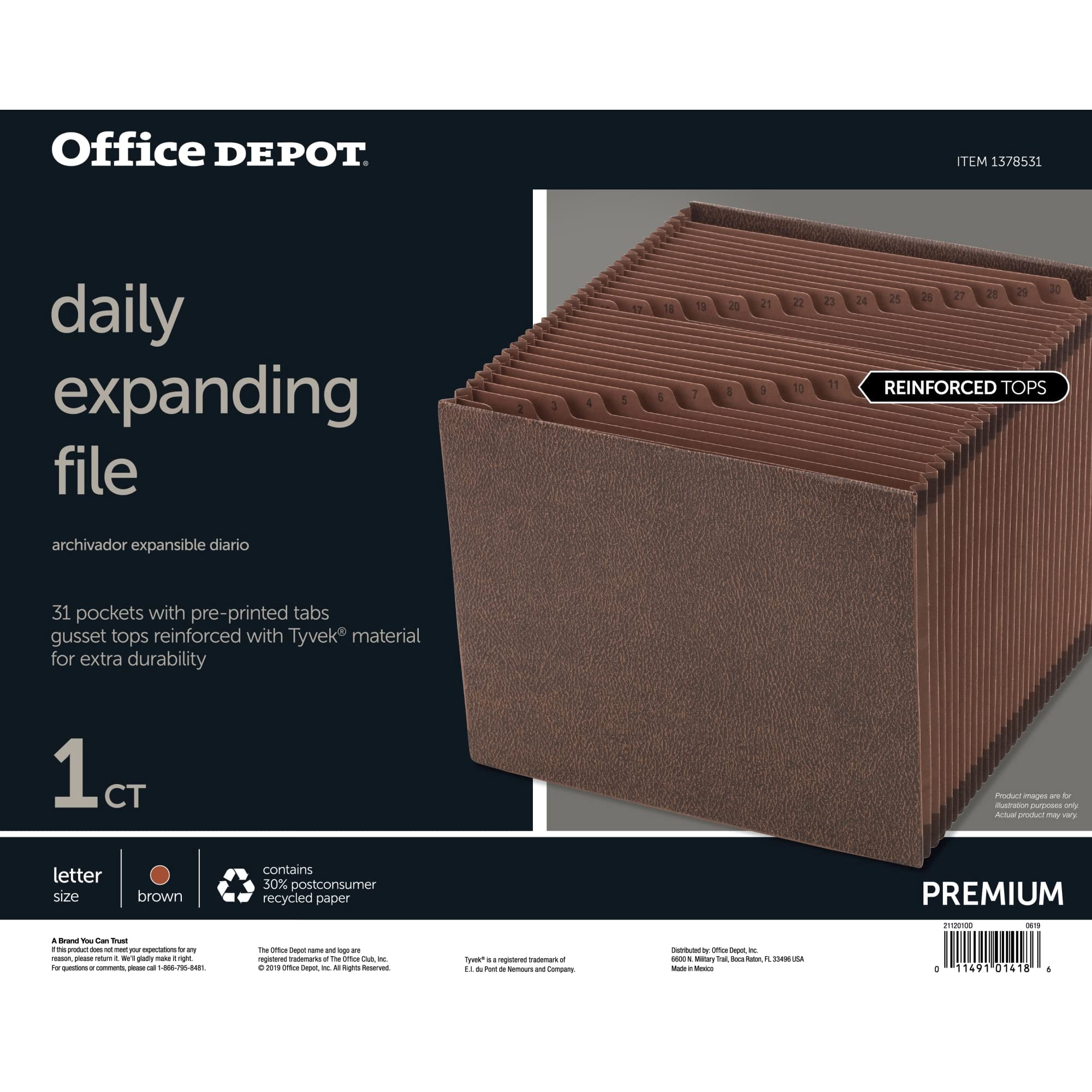 Office Depot Expanding File, Letter, 1-31, 31 Pockets, Brown, OM01418