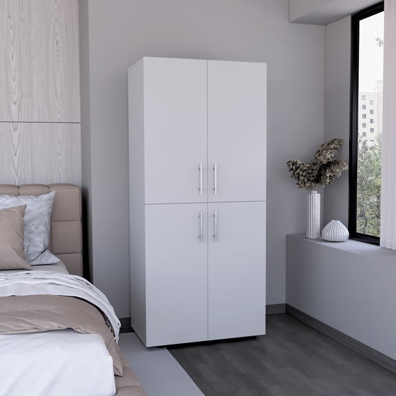 Bedroom Dressers Hazel 70" High Four-Door Armoire Wardrove Closet Cabinet, Six Shelves and Two Hanging Rods, Bedroom Clothes Storage Cabinet Organizer White,Chests For Bedroom